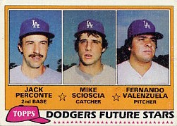 1981 Topps Baseball Cards      302     Fernando Valenzuela/Mike Scioscia/Jack Perconte RC